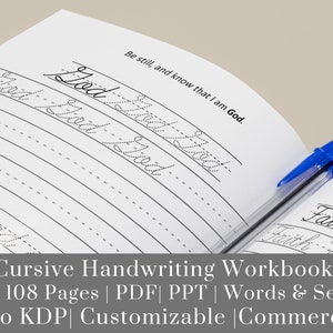 Bible Cursive Handwriting Workbook for Kids (KDP), 8.5" x 11" no bleed | 108 pages | pdf | PPT | KDP ready |edit & customizable | commercial