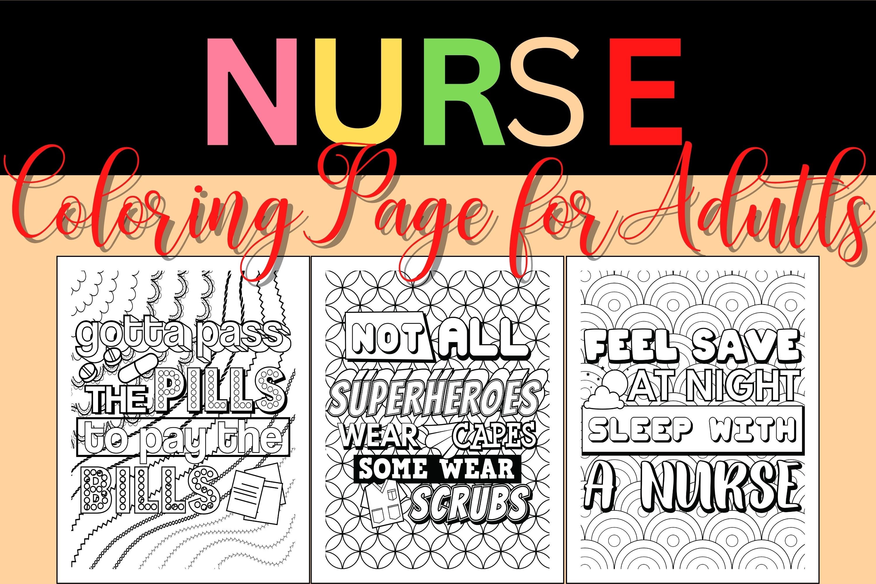 Funny Nurse Coloring Pages Relaxing and Stress Relieving, Adults ...