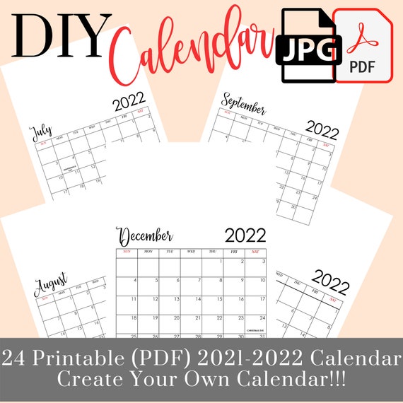 2021-2022 DIY Calendar With US Holiday 2 Years 8.5x11 Printable Blank  Calendar Sunday to Saturday Week Create Your Own Calendar - Etsy