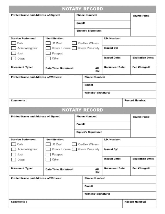 Notary Log Book Public Notary Records Book with Record Etsy