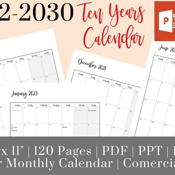 10 Year Calendar Etsy 10 Year Calendar Etsy