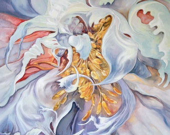 Lelie-olieverfschilderij. Originele bloemenkunst aan de muur (24 x 24 in)