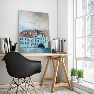 Old town, Original oil painting, Landscape, City landscape, Urban view, Old houses, 30in x24in, Oil painting on canvas