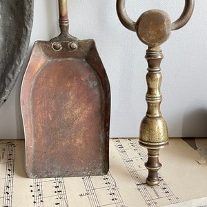 Antique Brass Tongs and Shovel, Fireplace tools set, Fire accessories, Art Nouveau, Home decor