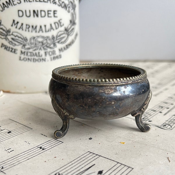 Vintage Silver Plate Salt Cellar, Witches Cauldron, Incense Burner, Pagan, Offering Bowl, Magic, Witchcraft, Occult