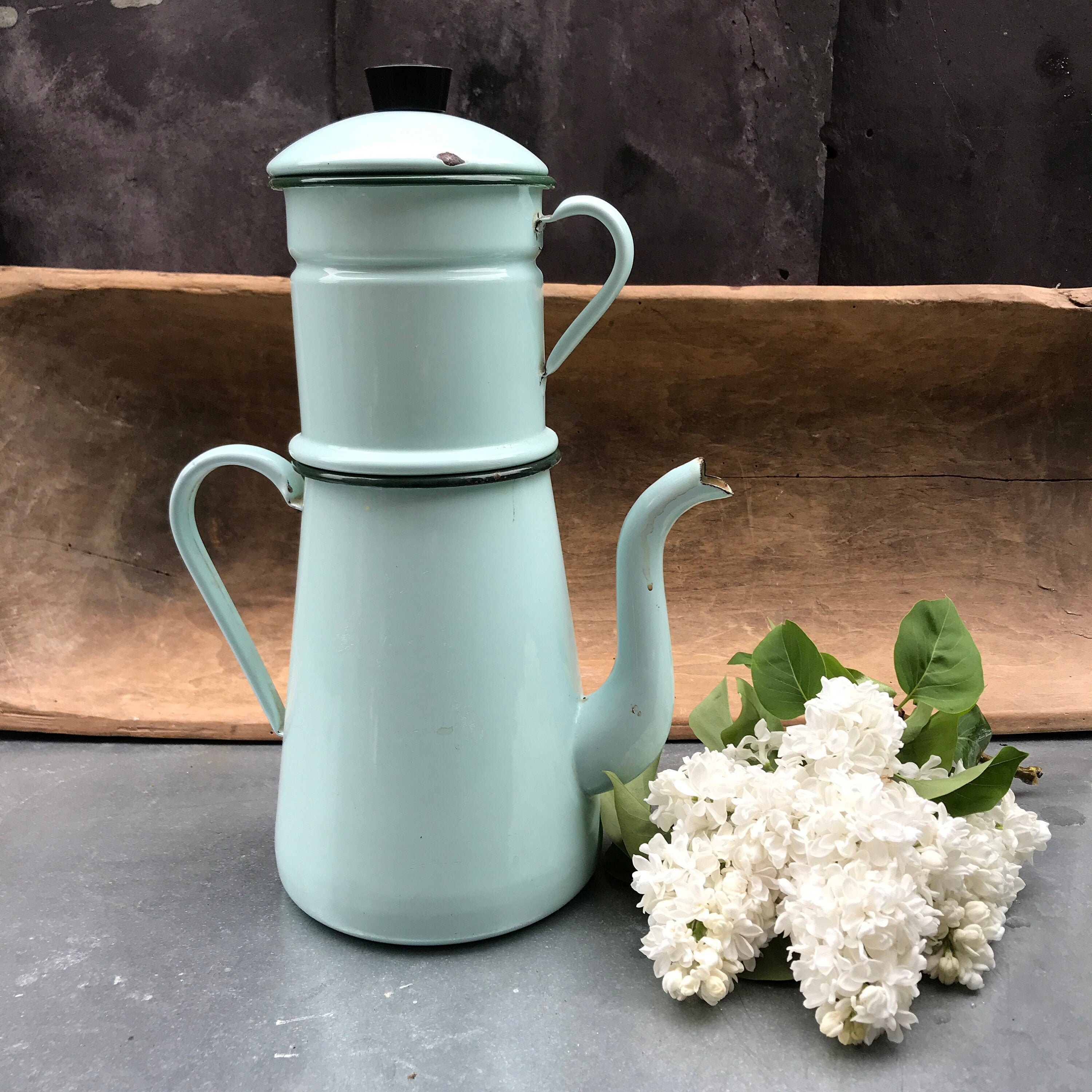 Vintage French Enamel Coffee Pot. Green Enamelware. Farmhouse Etsy UK