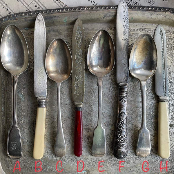 Vintage Spoons Food Photography Props, Ornate, Distressed, Silver Plated Cutlery, Mix and Match Flatware. Shabby Chic.