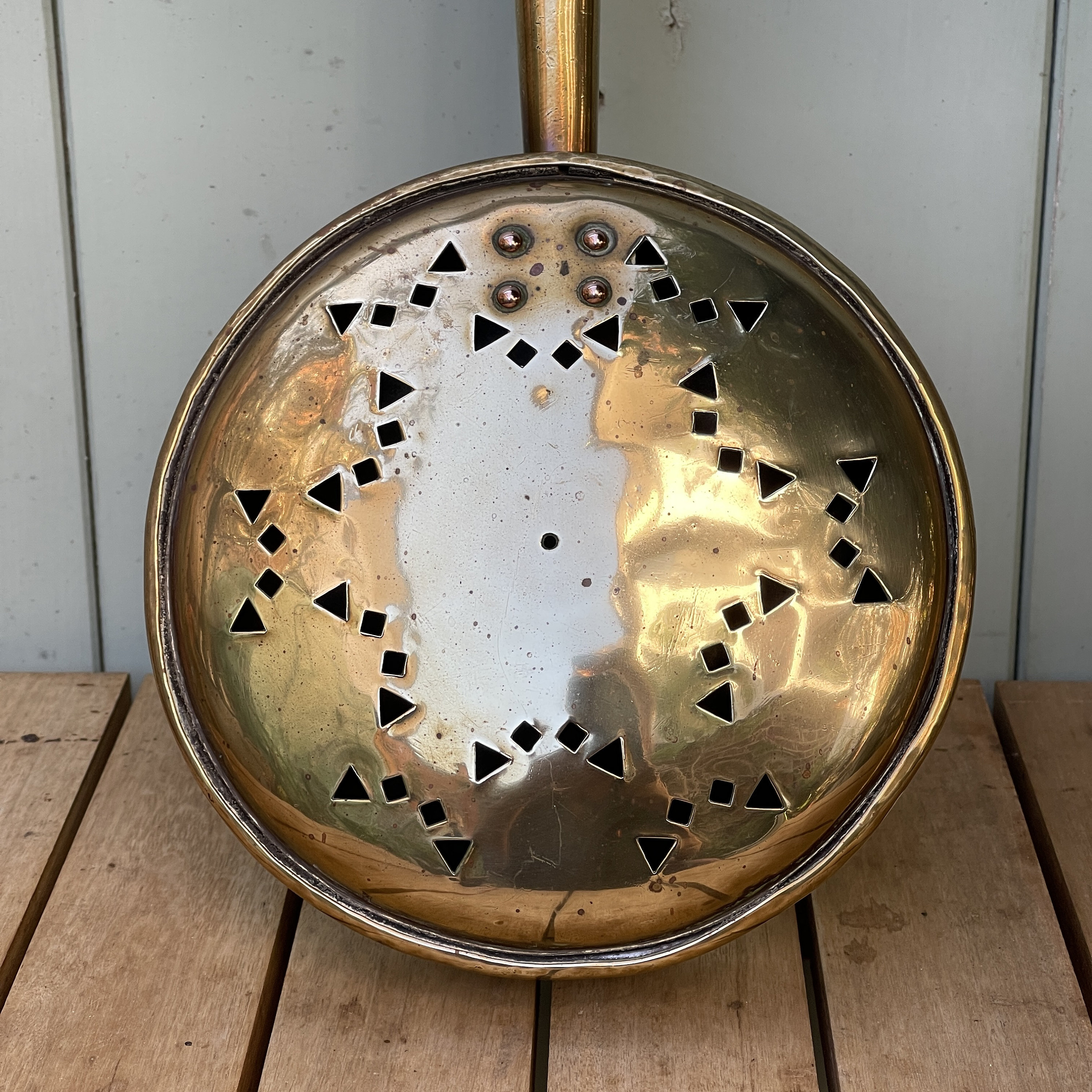 Antique Brass Bed Warmer. Warming Pan. Wooden Handle. Film Etsy