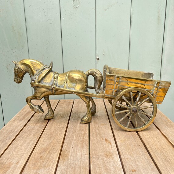 Vintage Brass Horse and Sulky Figure