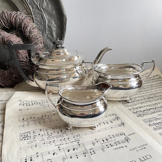 Tea Set 3 Piece Silver Plated - Martin Hall & Co Teapot - Sugar