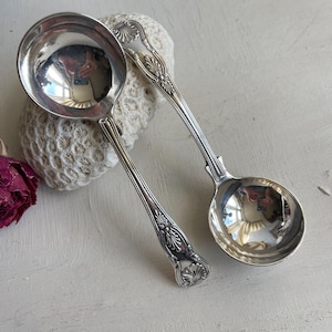 Vintage Pair of Silver Plated Ladle - King&#39;s Pattern - Sauce Ladle - Shabby Chic - Vintage Cutlery - Photography Props.