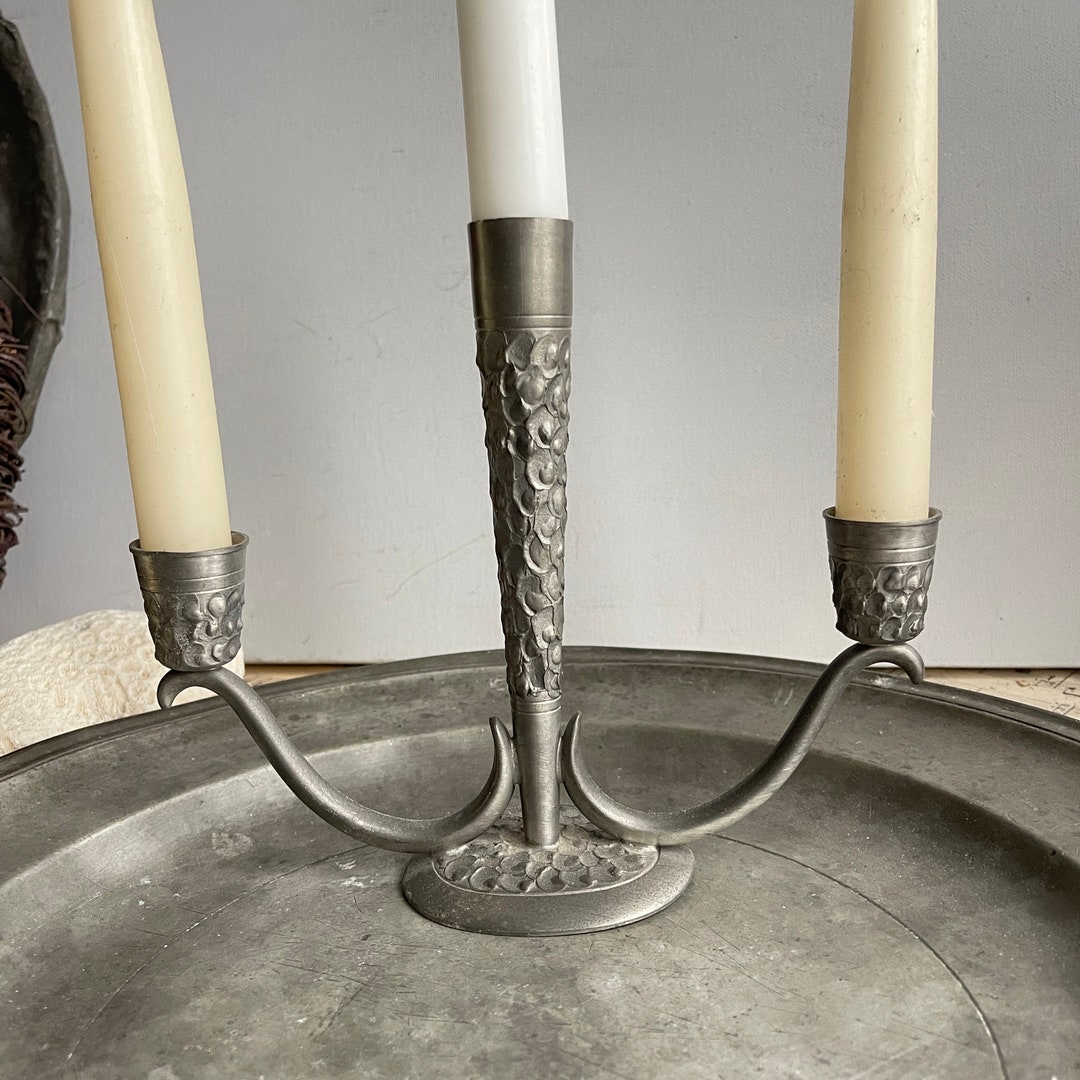 Vintage Pewter Candle Stick Holder. Perletinn. Oslo Pewter Posy Vase