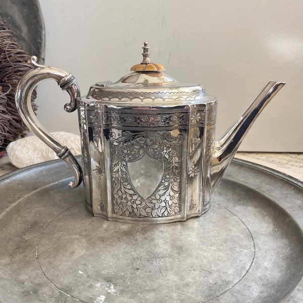 Antique Victorian silver plated teapot. Decorative. Unique. Downton Abbey. Shabby Chic