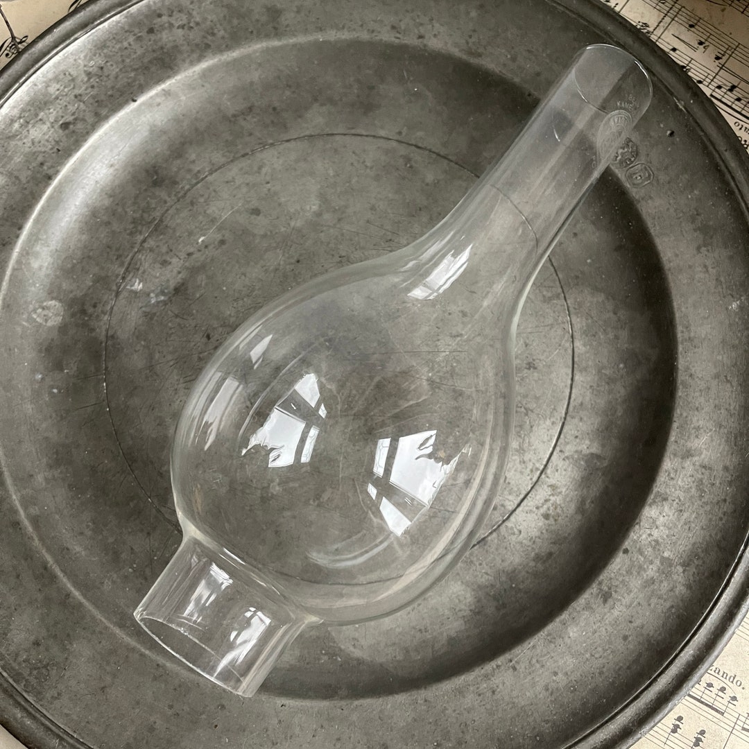 Vintage Glass Oil Lamp Chimney Replacement. Kamenz Crystal. Round Bulge