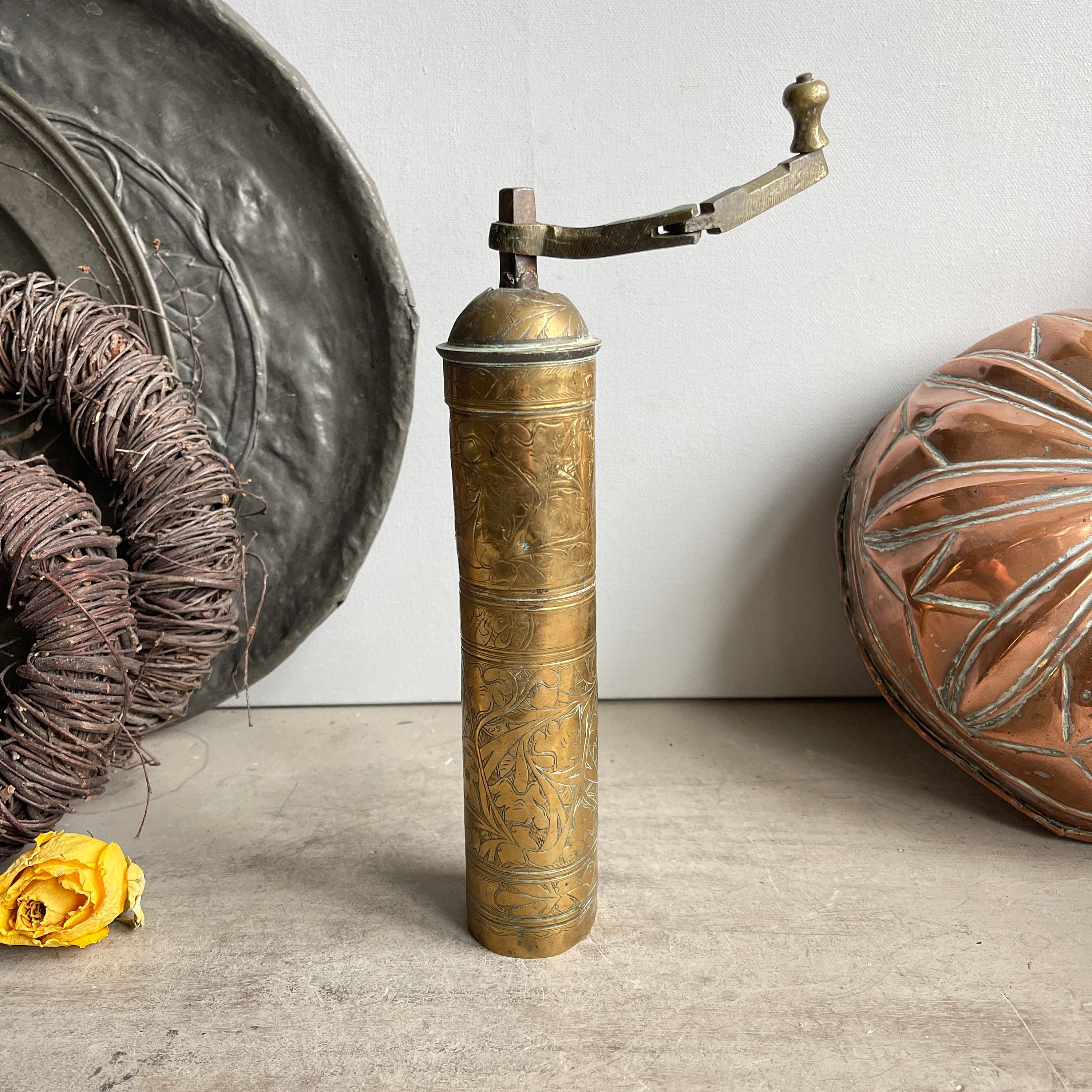 Antique brass coffee grinder clearance