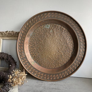 Fabulous Vintage Copper Plate. Large Boho Platter. Home Decor. Copper Wall decor. Tray Charger