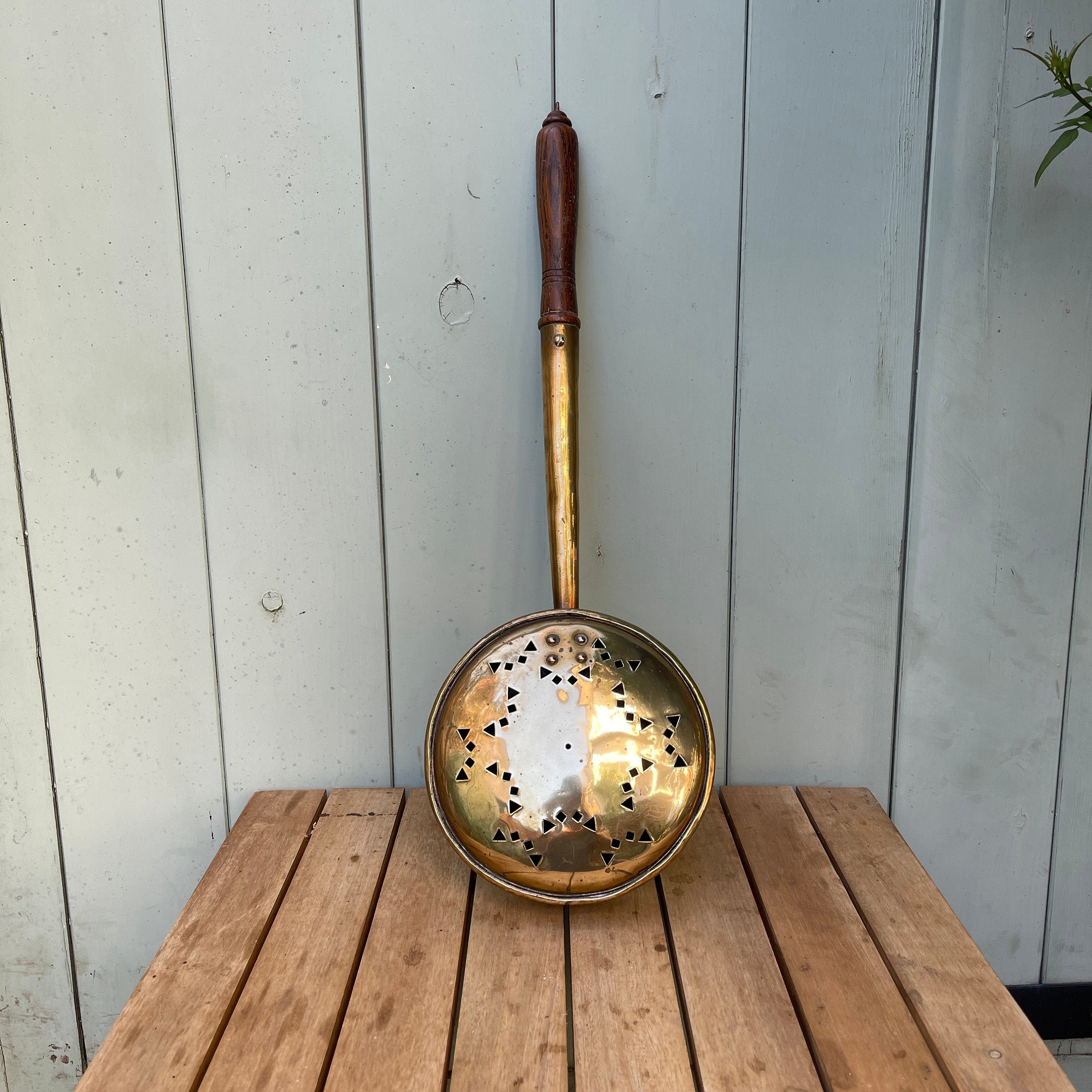 Antique Brass Bed Warmer. Warming Pan. Wooden Handle. Film Etsy