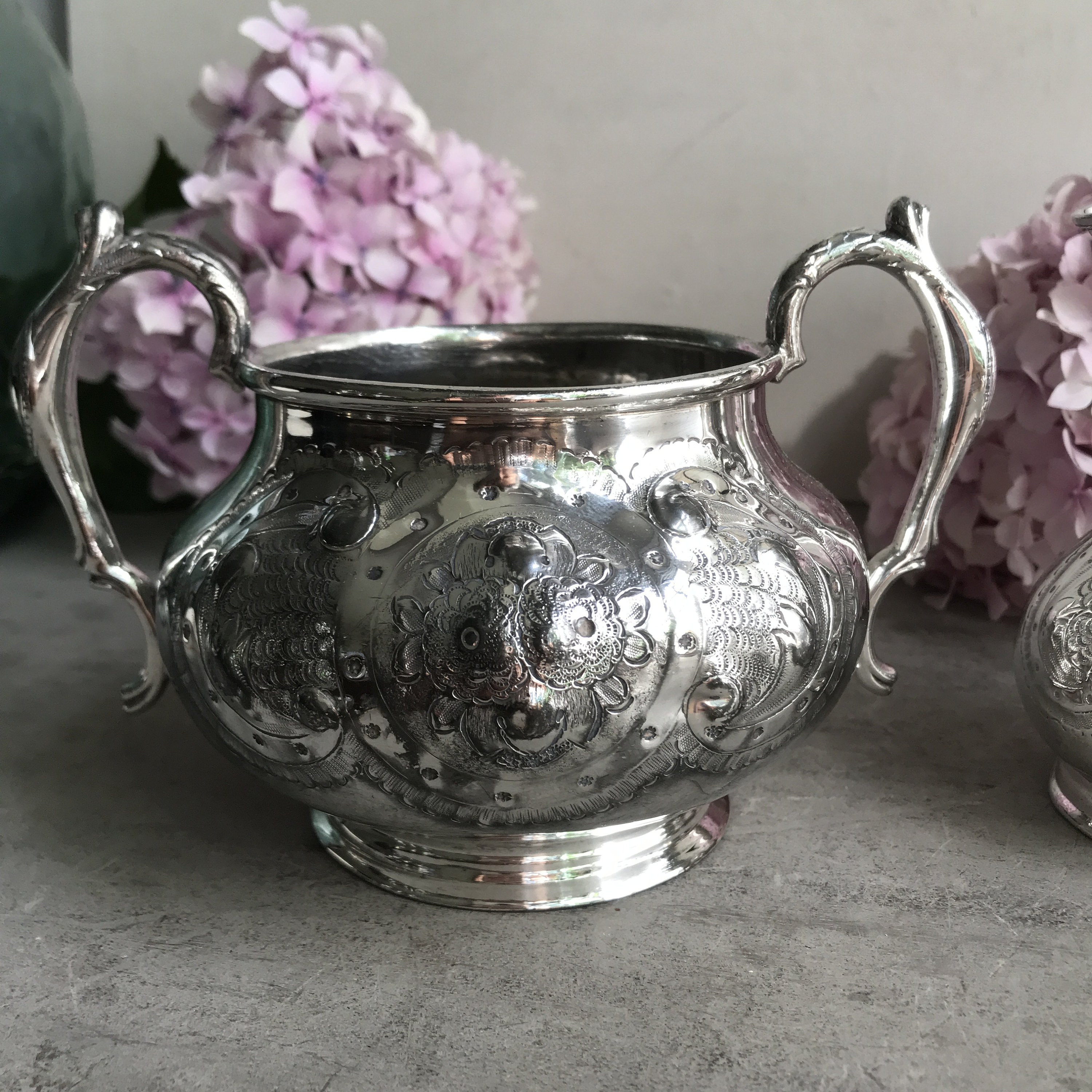 Antique Silver Plated Sugar Bowl and Creamer. Large Ornate Etsy