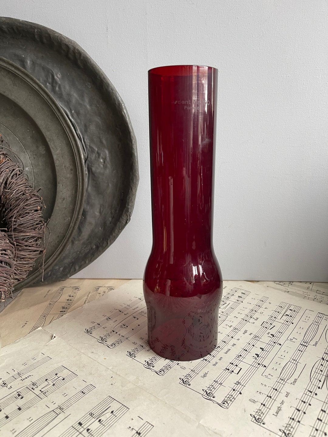 Vintage Red Glass Oil Lamp Chimney Replacement. Bulge. Ardent No 90. 11