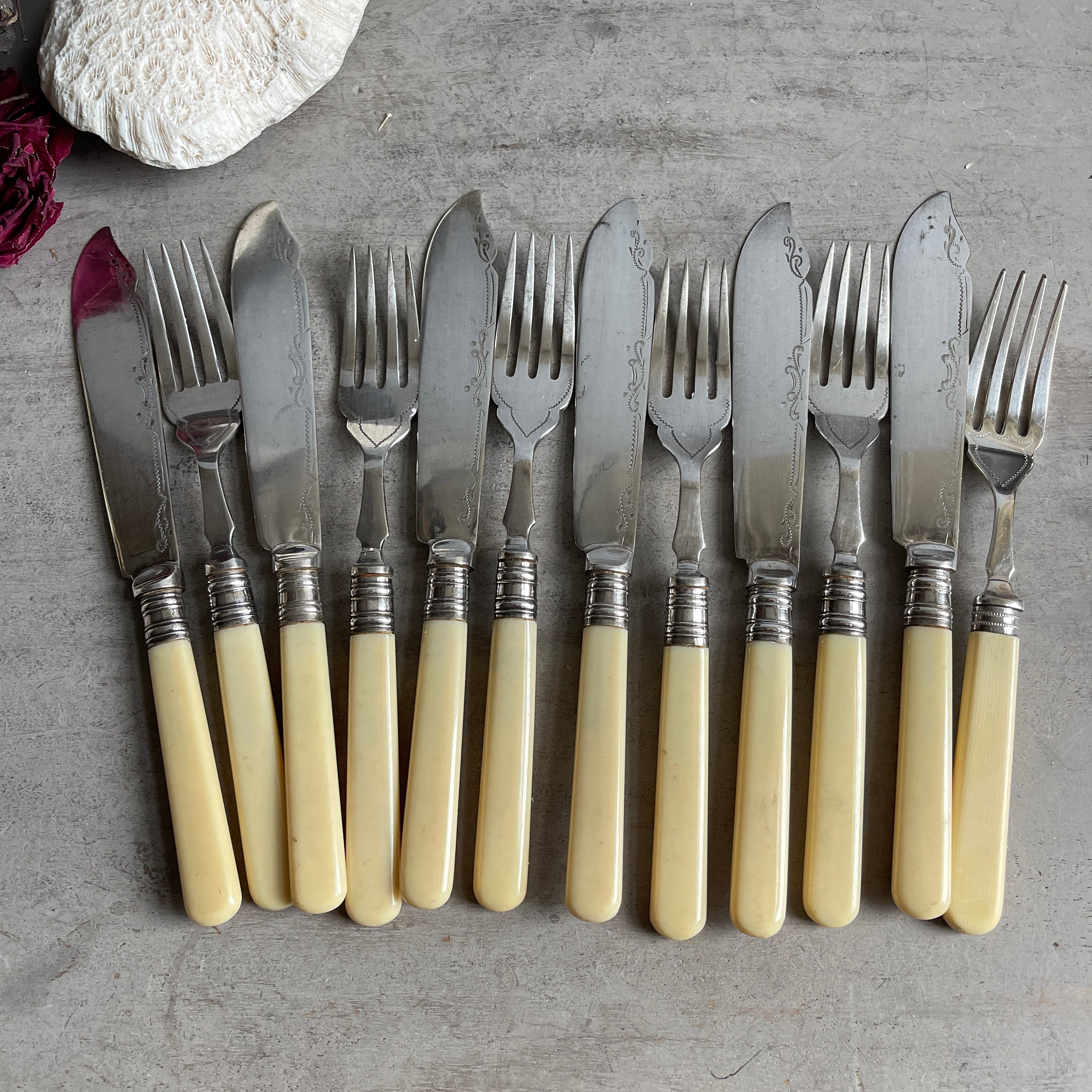 Food Photography Props, Vintage Fish Knives, Silver Plated Cutlery