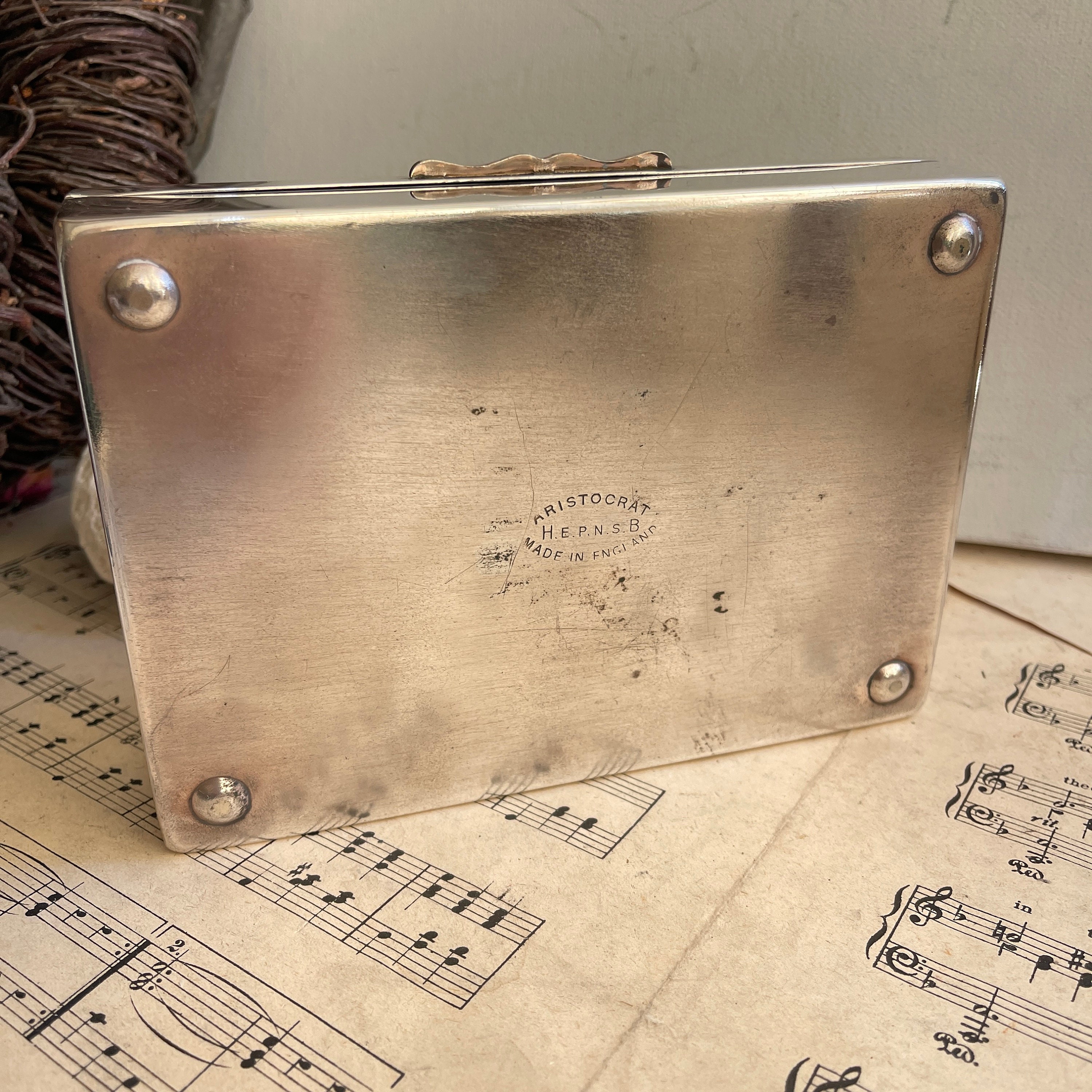 Vintage Aristocrat Cigarette Box. Silver Plated Trinket Box. Blank  Cartouche