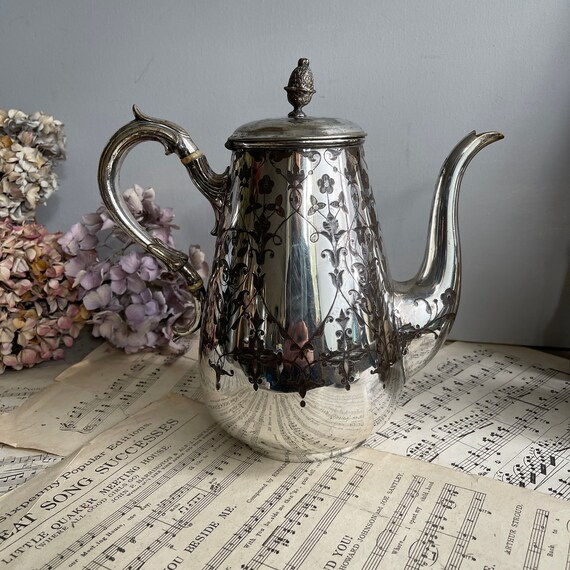 Ancienne Théière Vintage Motif Floral - Céramique Crème