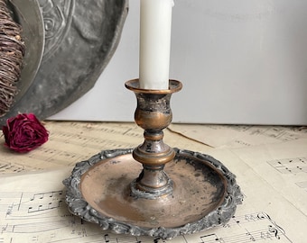 Antique Chamberstick candlestick, Vintage Candle Holder with Handle, Alter Candle, Photography prop