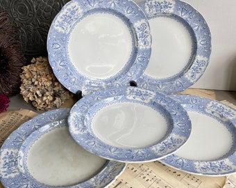 Antique English Blue and White set of 5 luncheon plates. Copeland and Garrett. New Japan Stone.Shabby Chic