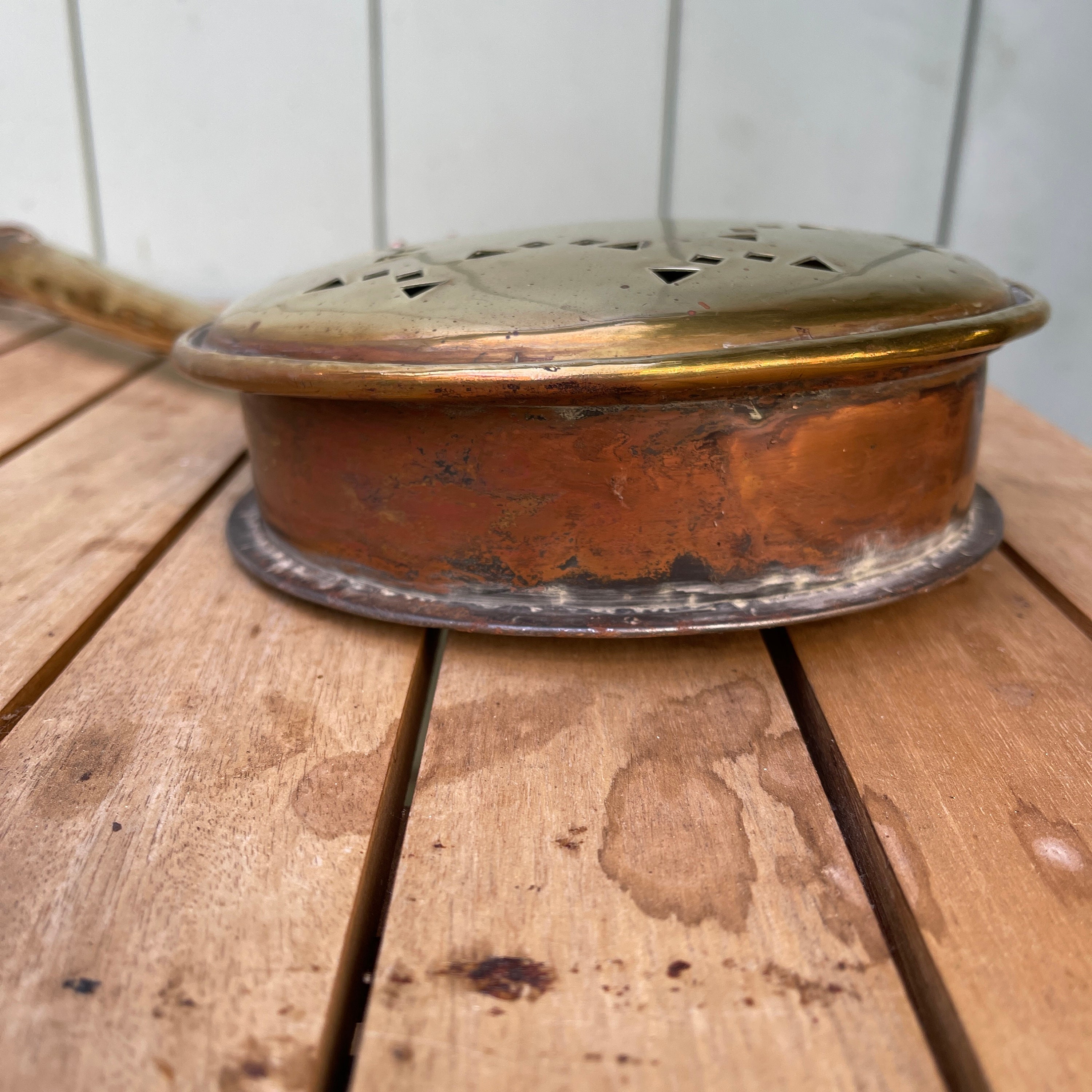 Antique Brass Bed Warmer. Warming Pan. Wooden Handle. Film Etsy