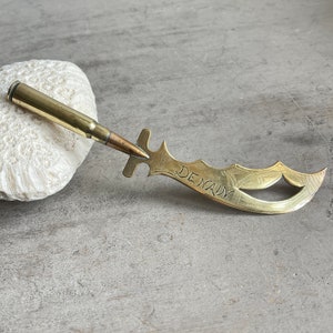 Antique Brass Shell Letter Opener. Trench Art. Denain WW1 Trench Art. Brass Paper Cutter. Ammunition shell. Gift for Him. Man Cave decor.