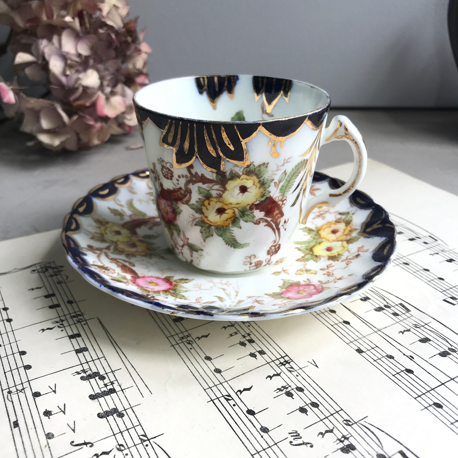 Vintage English Floral Tea Cup Duo. Tea Cup and Saucer. Hand Etsy