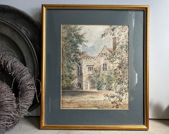 Vintage watercolour painting of a country house, Home Decor