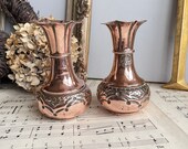 Vintage Pair of Ornate Copper Vases - Nautical Interest Vase - Bulbous Copper - Boho Decor - Bohemian