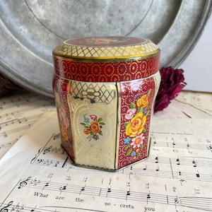 Lata vintage de Scribbans Kemp. Lata de mediados de siglo. The Metal Tin Company. Lata vintage con diseño floral shabby chic. Artículos de cocina. Decoración del hogar.