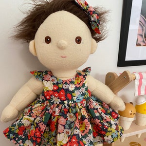 Dinkum Doll dress and bow clip, Liberty of London Thorpe, Clothes for Dinkum Doll