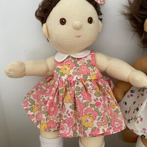 Dinkum Doll dress and bow clip, Liberty of London Betsy pink with sparkle, Clothes for Dinkum Doll