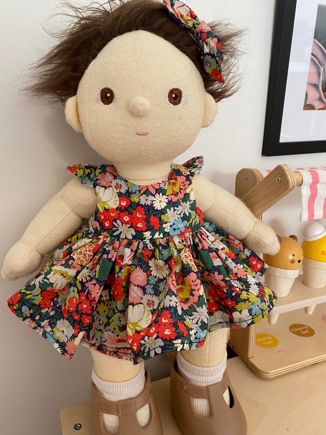 Dinkum Doll Dress and Bow Clip, Liberty of London Thorpe, Clothes for
