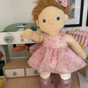 Dinkum Doll dress and bow clip, Liberty of London Dolly Mix, Clothes for Dinkum Doll