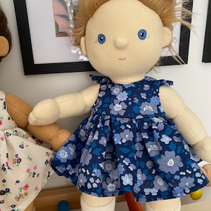 Dinkum Doll dress and bow clip, Liberty of London Staccato, Clothes for Dinkum Doll