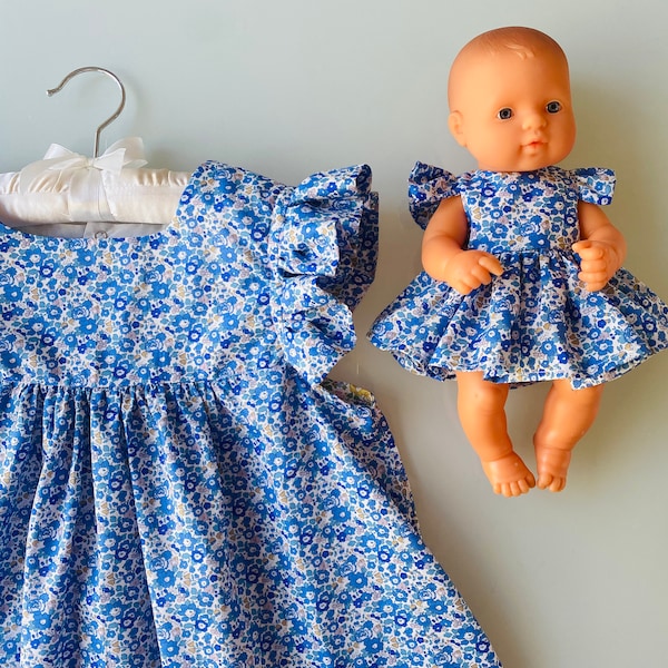 Passendes Kleinkind und Puppenkleid, Jellycat Hasenkleid, Kinderkleid passendes Puppenkleid, Liberty London Betsy Ann