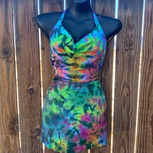 HANDMADE Size S Skirt + Halter Top Set. Tie-Dye. Festival Outfit.