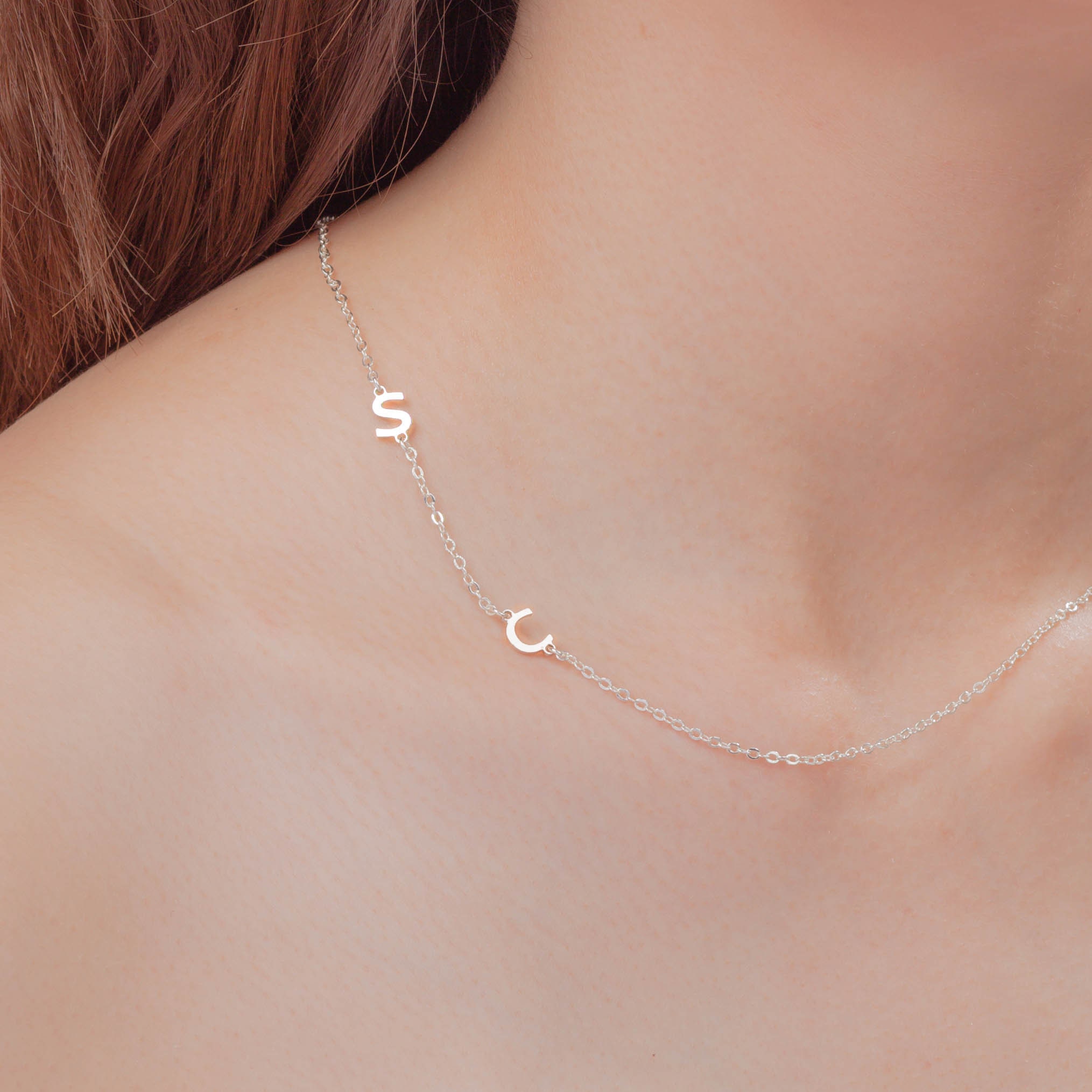 Sideways Initial Necklace Initial 
