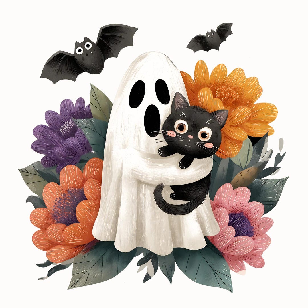 Cute Ghost and Cat Halloween PNG | Digital Download | Transparent ...