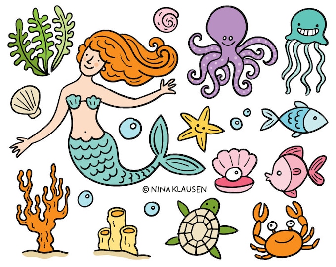 Featured listing image: Mermaid and sea creature royalty-free illustration - 0024