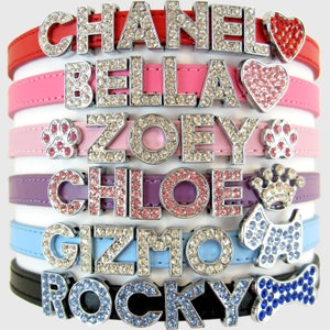 Personalized Matte Dog Cat Pet Collar Customized Name Bling Charm XXS-M