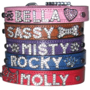 Personalized Snakeskin Dog Cat Pet Collar Customized Name Bling Charm XS-M