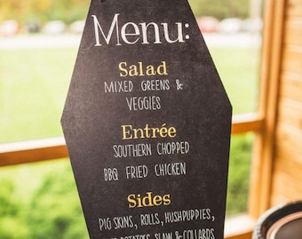 Coffin Wedding Menu - Tombstone Menu - Party Menu - Wooden Coffin - Gothic Wedding Decor
