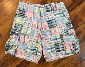 Martha Vineyard Vines Vtg Plaid Patchwork Cargo Men 33 Cotton Shorts Bright