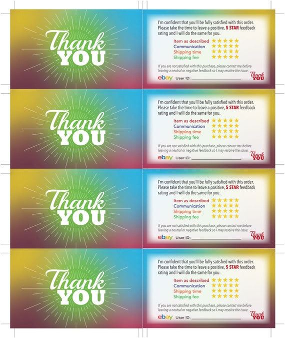 Printable Ebay Thank You Card Template - Etsy