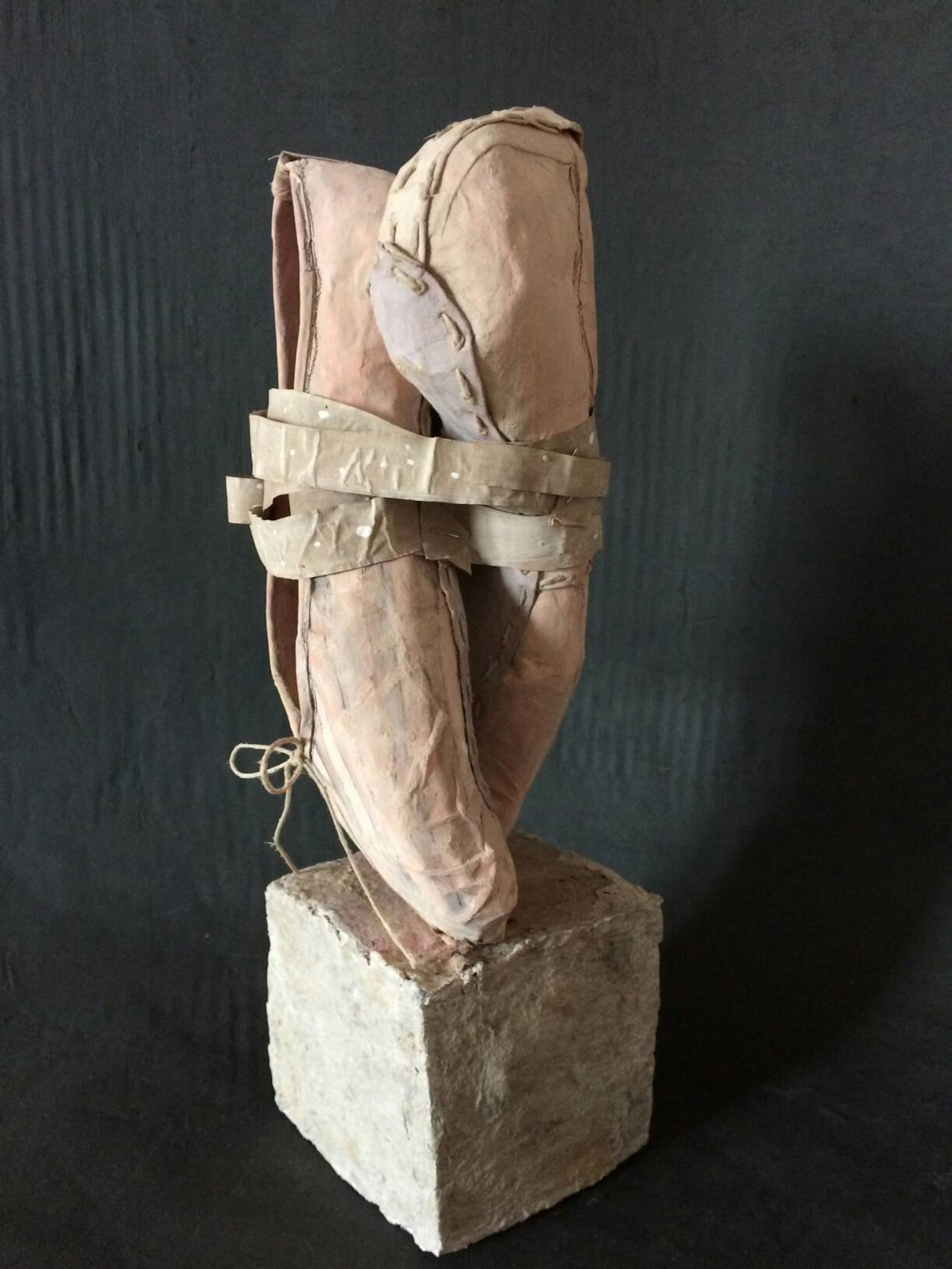 dance with me - handmade ballet shoes made of recycled paper clay and paper mache as an art object sculpture